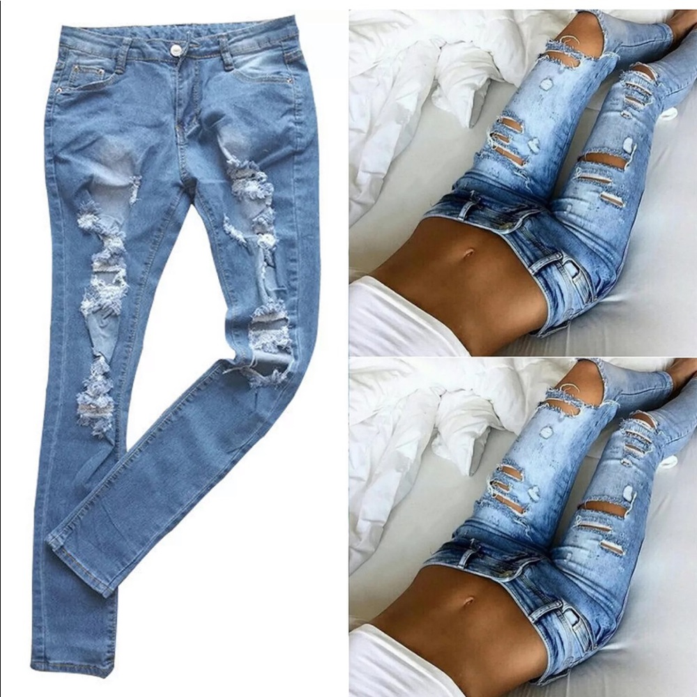 The Cameron Distressed Denim Light Wash Skinnies - Picture 3 of 4